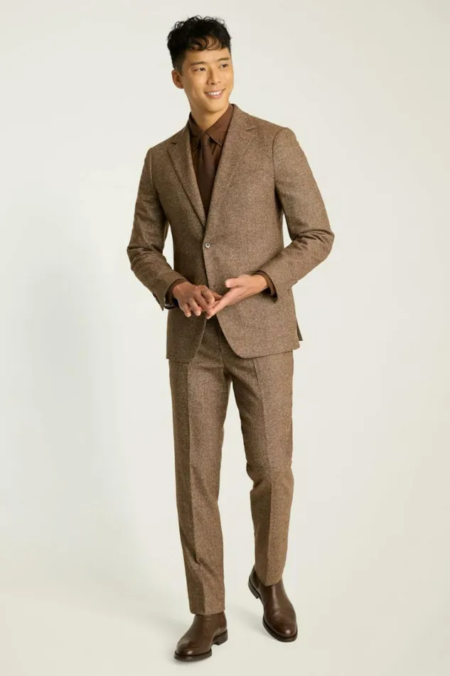 Men Jetsetter Italian Wool Suit Khaki Donegal Bonobos Suits