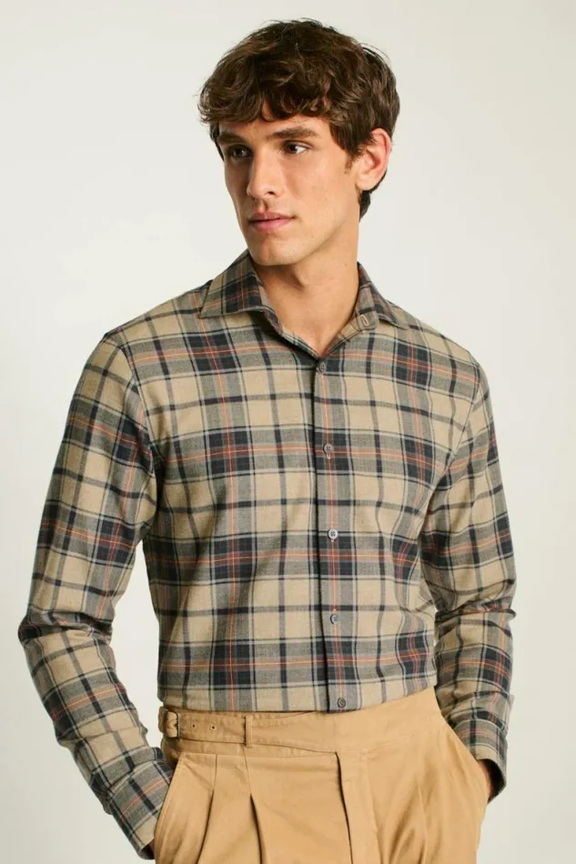 Men Jetsetter Premium Merino Dress Shirt Cream Navy Plaid Bonobos Formal Dress Shirts