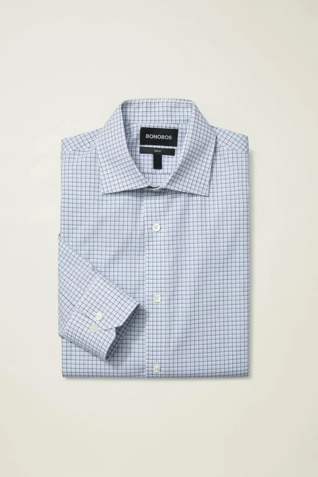 Men Jetsetter Stretch Dress Shirt Crater Lake Plaid Bonobos Business Casual Shirts