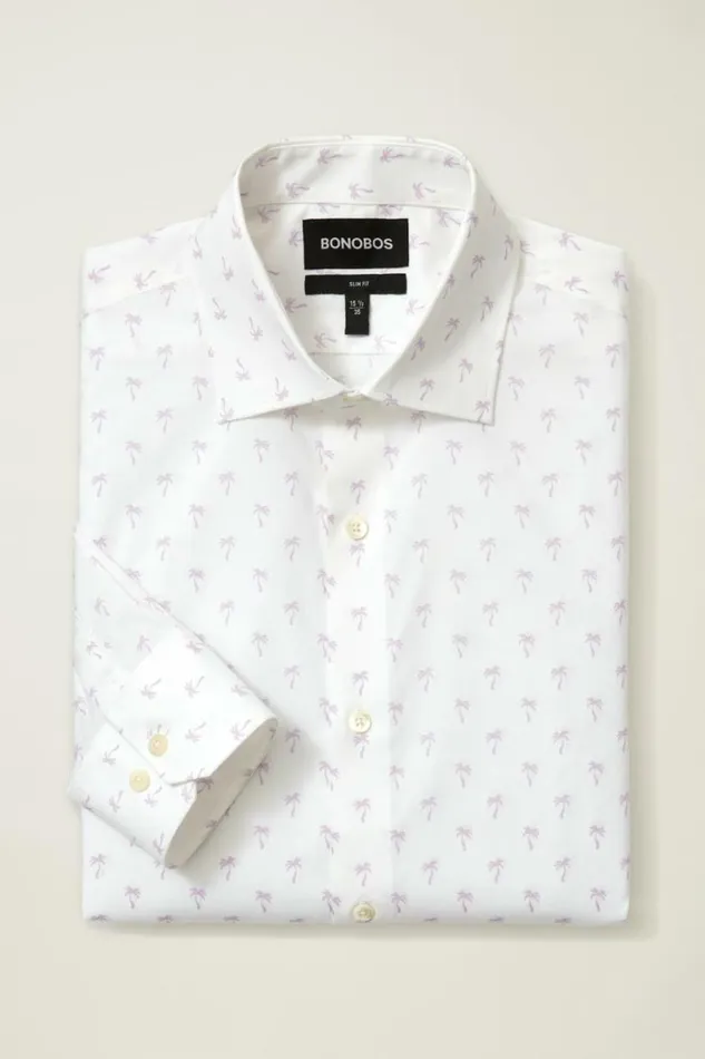 Men Jetsetter Stretch Dress Shirt Lilac Venice Palm Bonobos Business Casual Shirts
