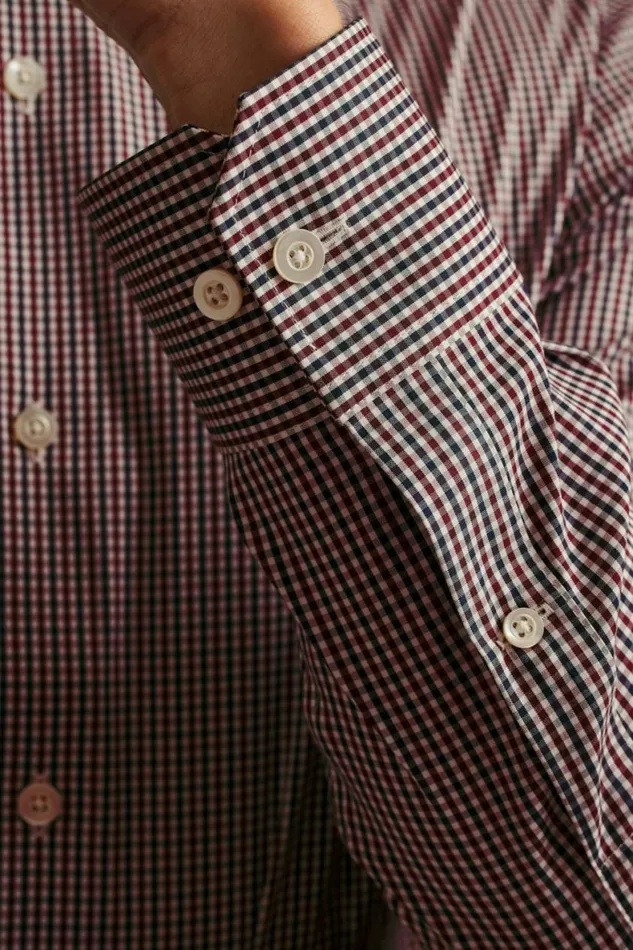Men Jetsetter Stretch Dress Shirt Navy Burgundy Gingham Bonobos Business Casual Shirts