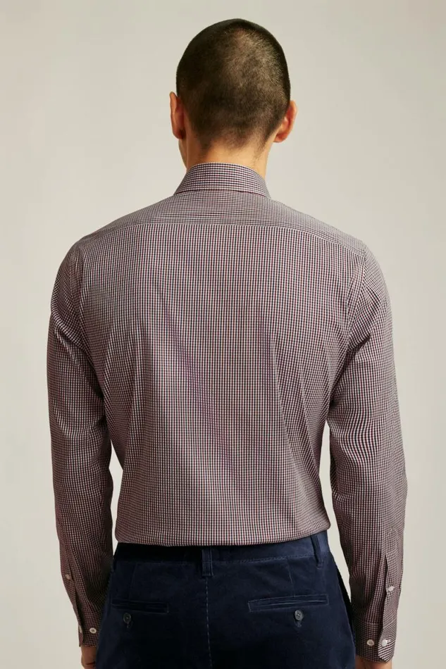 Men Jetsetter Stretch Dress Shirt Navy Burgundy Gingham Bonobos Business Casual Shirts