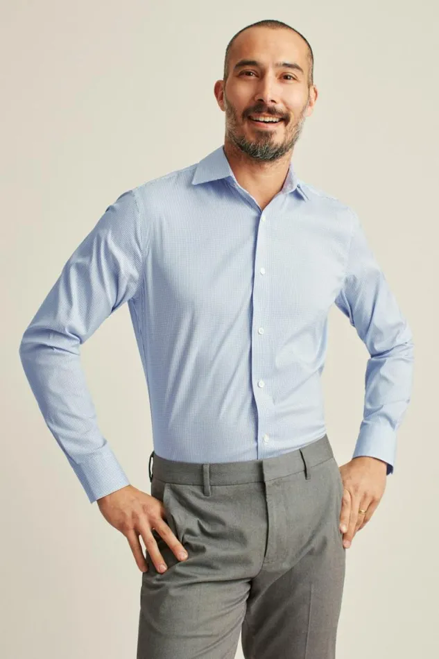 Men Jetsetter Stretch Dress Shirt Navy Mini Check Bonobos Business Casual Shirts