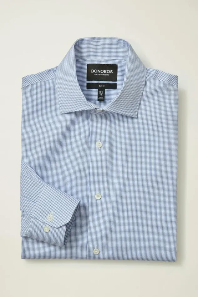 Men Jetsetter Stretch Dress Shirt Navy Mini Check Bonobos Business Casual Shirts