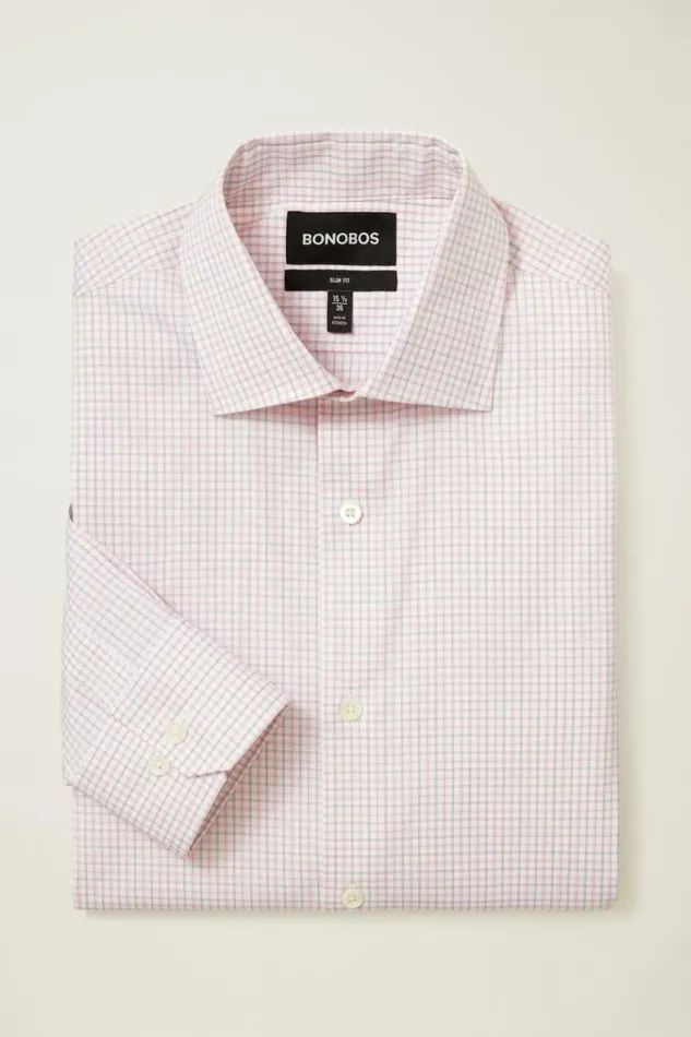 Men Jetsetter Stretch Dress Shirt Pink And White Plaid Bonobos Business Casual Shirts