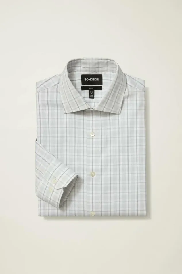 Men Jetsetter Stretch Dress Shirt Smoke Grey Plaid Bonobos Business Casual Shirts