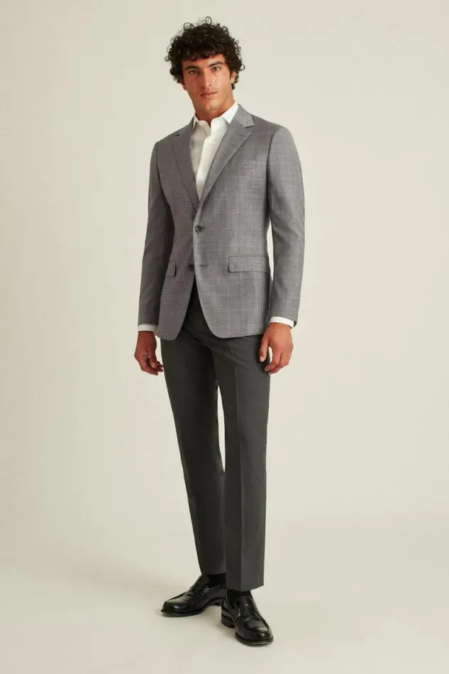 Men Jetsetter Stretch Italian Wool Blazer Heather Grey Windowpane Bonobos Blazers and Sport Coats