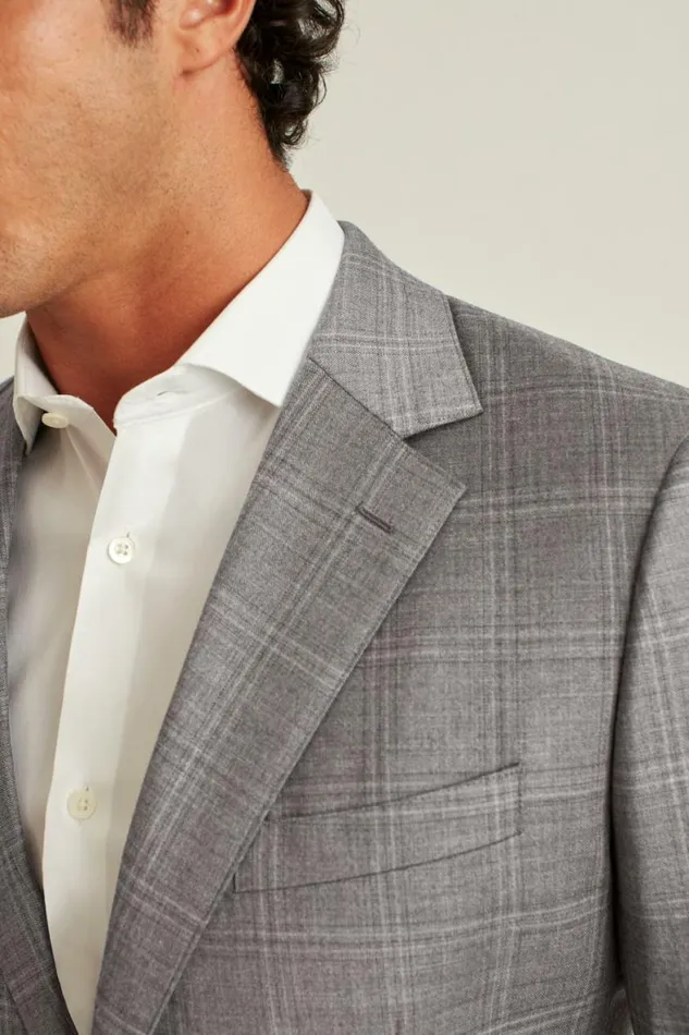 Men Jetsetter Stretch Italian Wool Blazer Heather Grey Windowpane Bonobos Blazers and Sport Coats