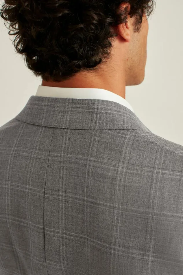 Men Jetsetter Stretch Italian Wool Blazer Heather Grey Windowpane Bonobos Blazers and Sport Coats