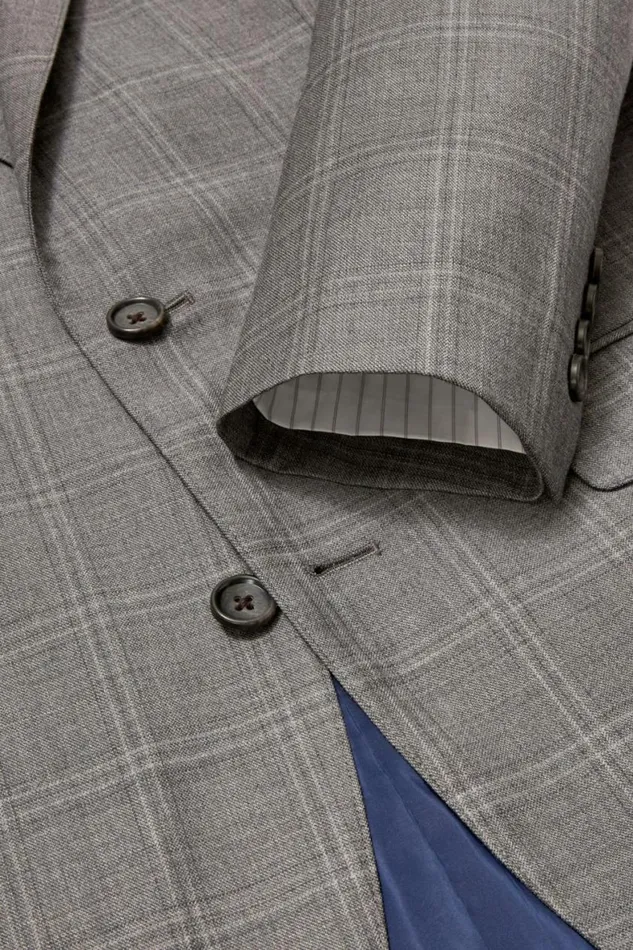 Men Jetsetter Stretch Italian Wool Blazer Heather Grey Windowpane Bonobos Blazers and Sport Coats