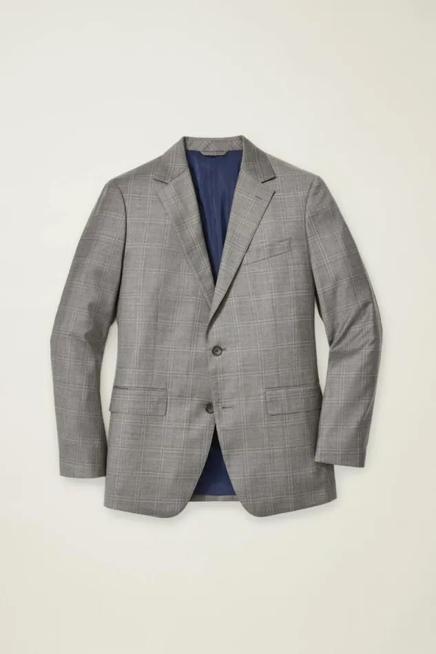 Men Jetsetter Stretch Italian Wool Blazer Heather Grey Windowpane Bonobos Blazers and Sport Coats
