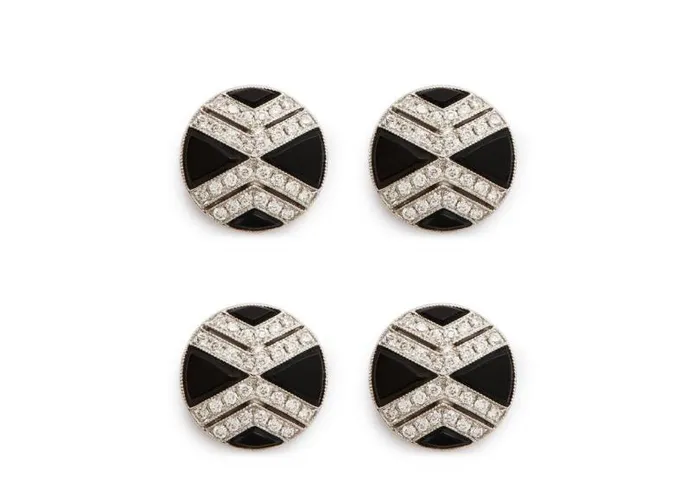 Men Jewelry Tom Ford Diamond Onyx Round Studs White Gold
