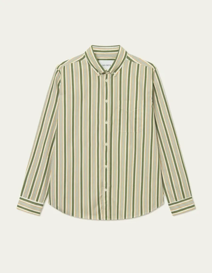Men Kent Stripe Peached Poplin Shirt 8211 Chive GreenThai Curry Les Deux ShirtsOvershirts Men Kent Stripe Peached Poplin Shirt 8211 Chive GreenThai Curry Les Deux ShirtsOvershirts