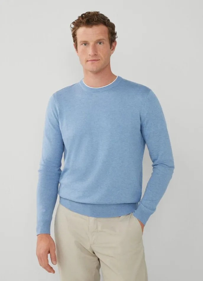 Men Knitwear Hackett London Cotton And Cashmere Jumper Sky Blue
