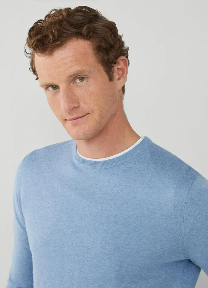 Men Knitwear Hackett London Cotton And Cashmere Jumper Sky Blue