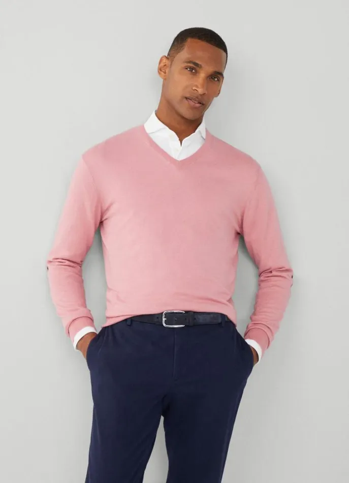 Men Knitwear Hackett London Cotton And Cashmere VNeck Jumper Ash Rose Pink