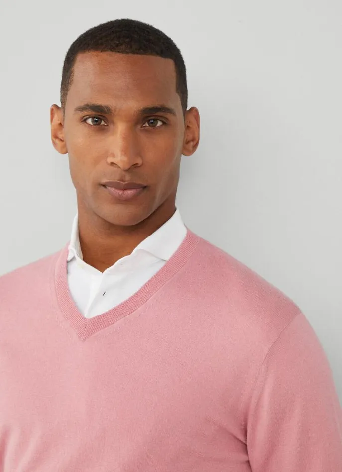 Men Knitwear Hackett London Cotton And Cashmere VNeck Jumper Ash Rose Pink