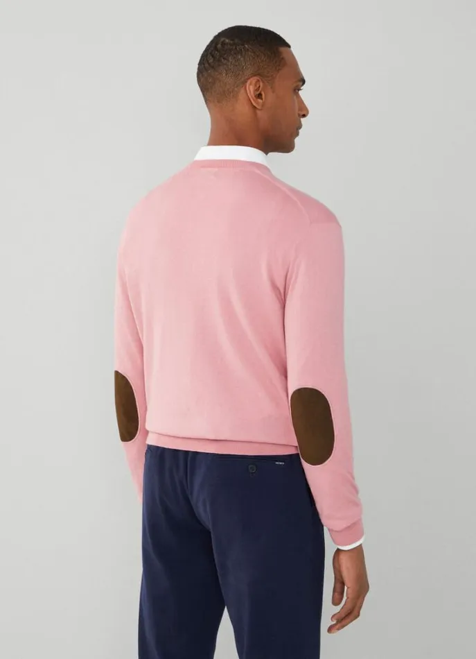 Men Knitwear Hackett London Cotton And Cashmere VNeck Jumper Ash Rose Pink