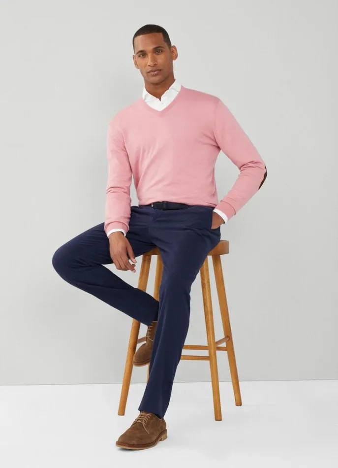 Men Knitwear Hackett London Cotton And Cashmere VNeck Jumper Ash Rose Pink