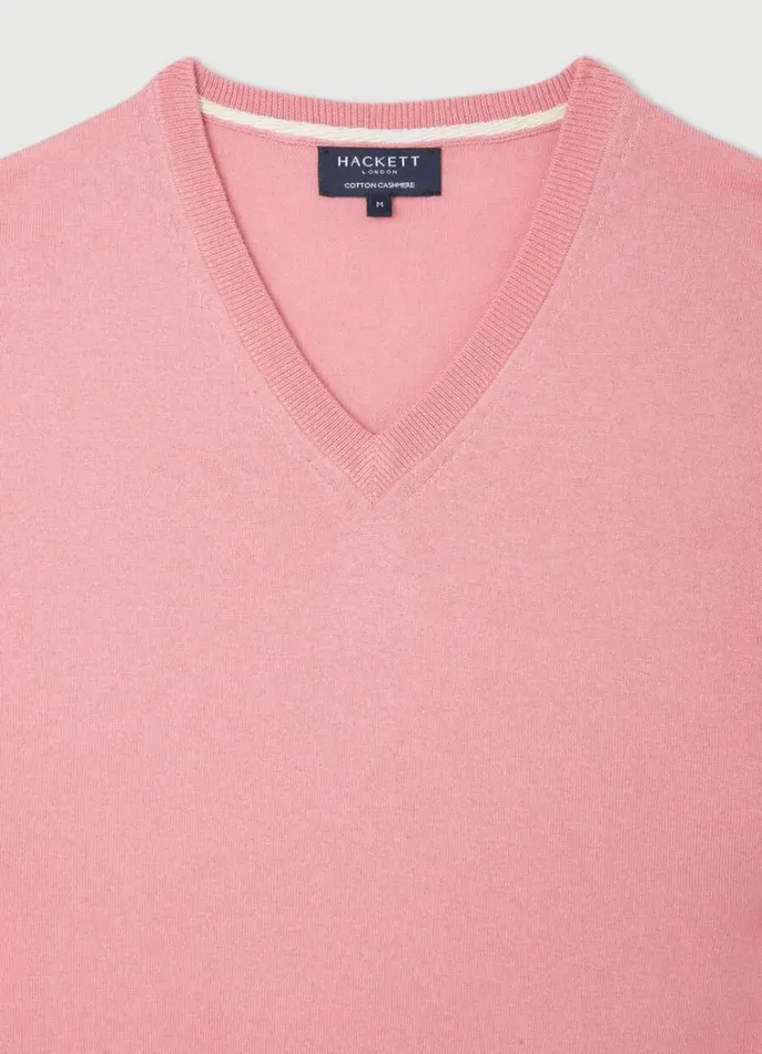 Men Knitwear Hackett London Cotton And Cashmere VNeck Jumper Ash Rose Pink