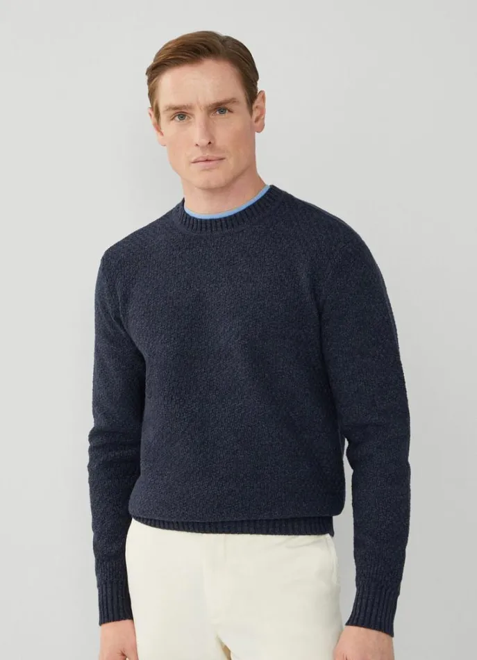 Men Knitwear Hackett London Textured Knit Jumper Navy