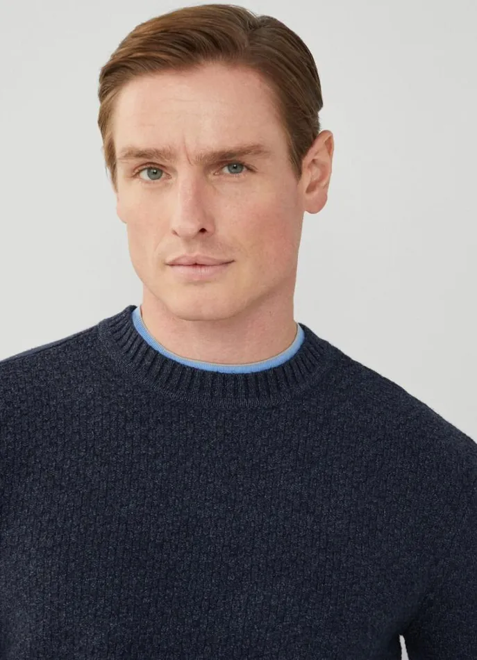 Men Knitwear Hackett London Textured Knit Jumper Navy