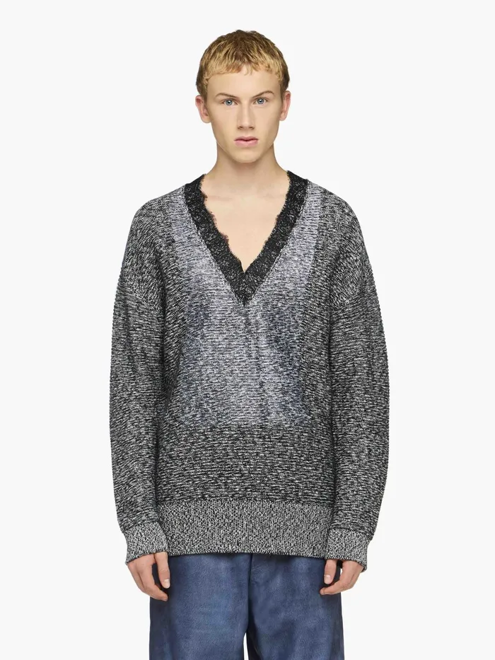 Men Knitwear JW Anderson VNECK LACE TRIM SWEATER Black Men Knitwear JW Anderson VNECK LACE TRIM SWEATER Black