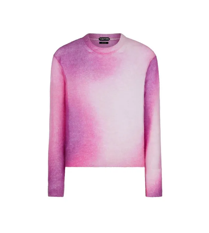 Men Knitwear Tom Ford Graffiti Mohair Blend Crew Neck Hot Pink