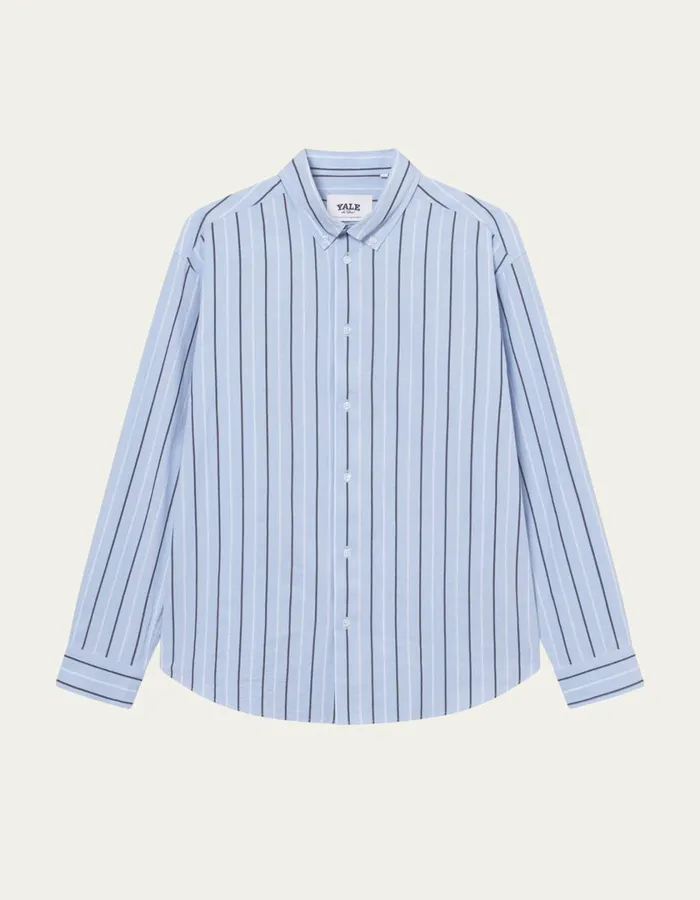 Men Kolton Striped Yale Shirt 8211 Sky BlueBlack Les Deux ShirtsOvershirts
