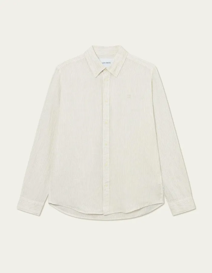 Men Kristian Linen BD Shirt 8211 Light IvoryWalnut Les Deux ShirtsOvershirts