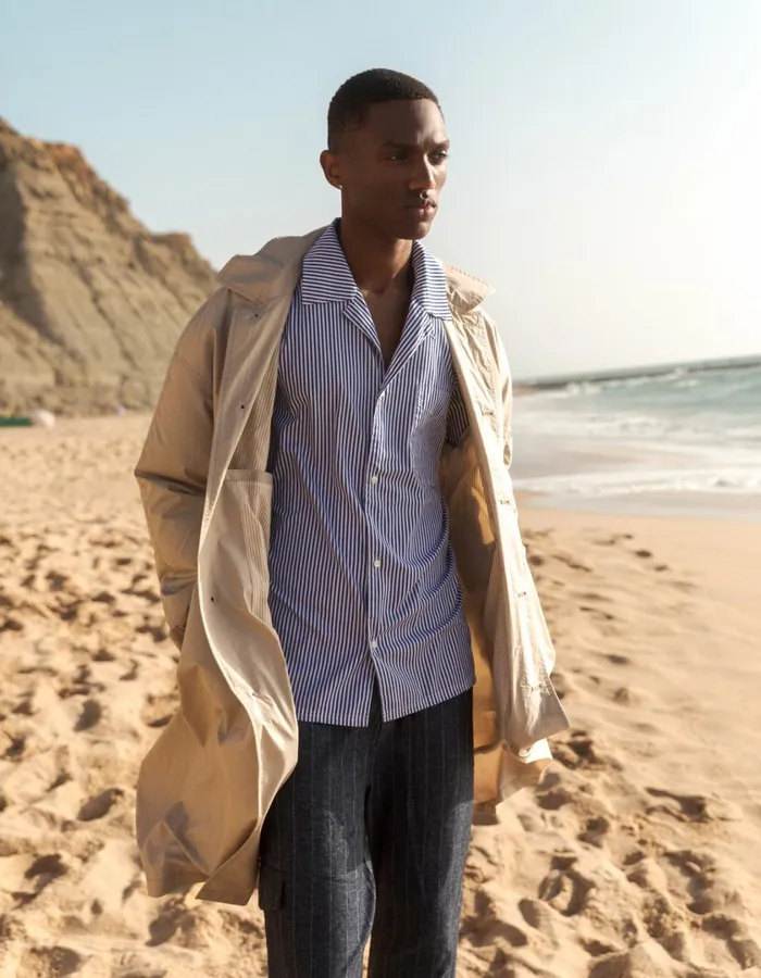 Men Lawson 20 Poplin Shirt 8211 WhiteSurf Blue Les Deux ShirtsOvershirts