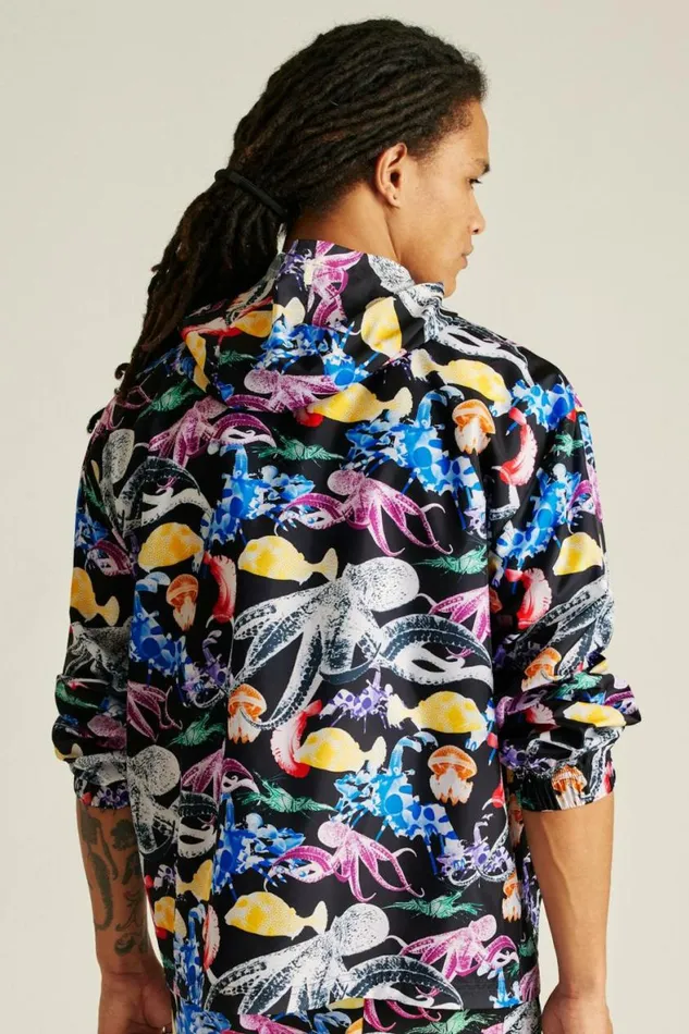 Men Lightweight Ripstop Anorak Black Sea Creatures Bonobos Jackets and Coats