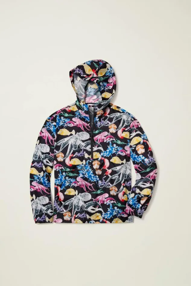 Men Lightweight Ripstop Anorak Black Sea Creatures Bonobos Jackets and Coats