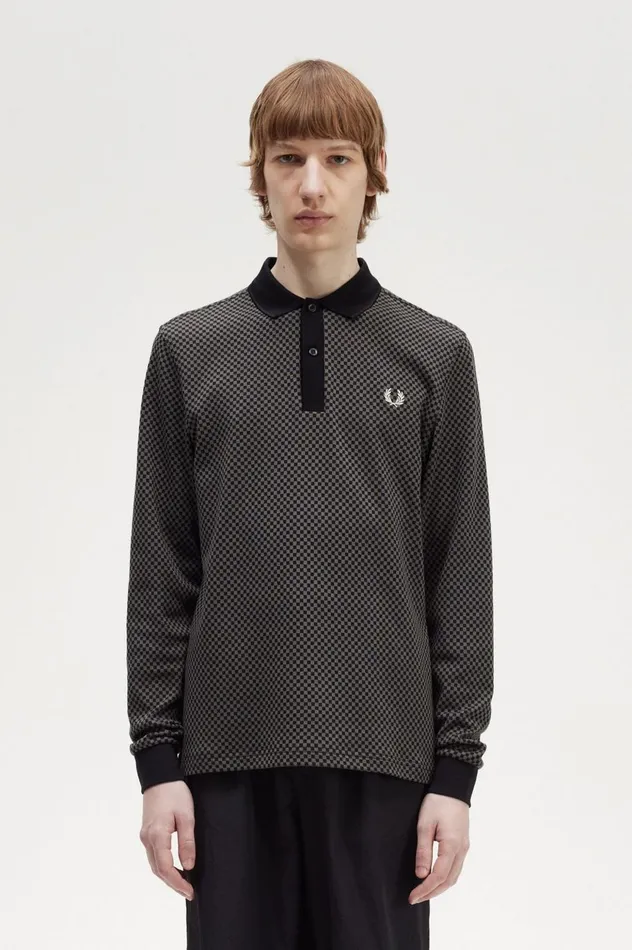 Men Micro Chequerboard Polo Shirt Blackfield Green Fred Perry TShirts