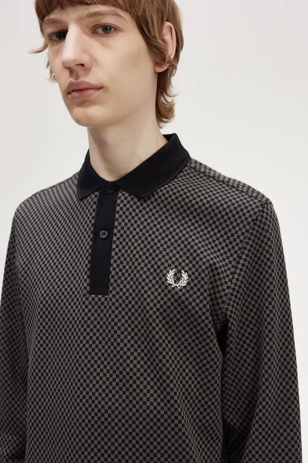 Men Micro Chequerboard Polo Shirt Blackfield Green Fred Perry TShirts