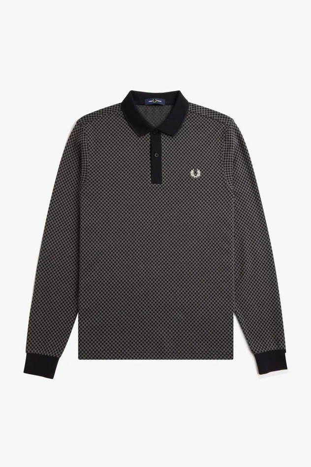 Men Micro Chequerboard Polo Shirt Blackfield Green Fred Perry TShirts