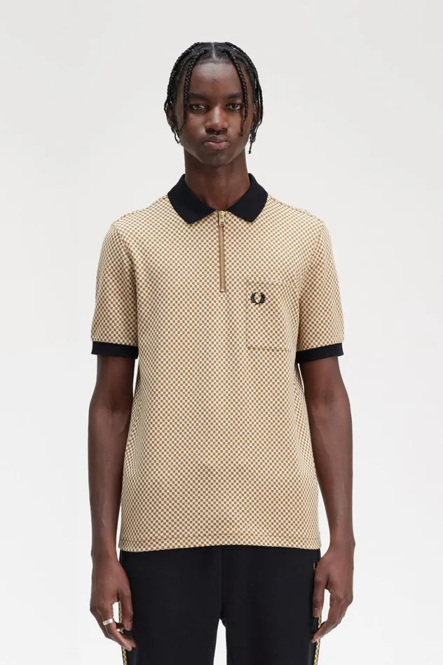 Men Micro Chequerboard Polo Shirt Field Green Fred Perry Polo Shirts
