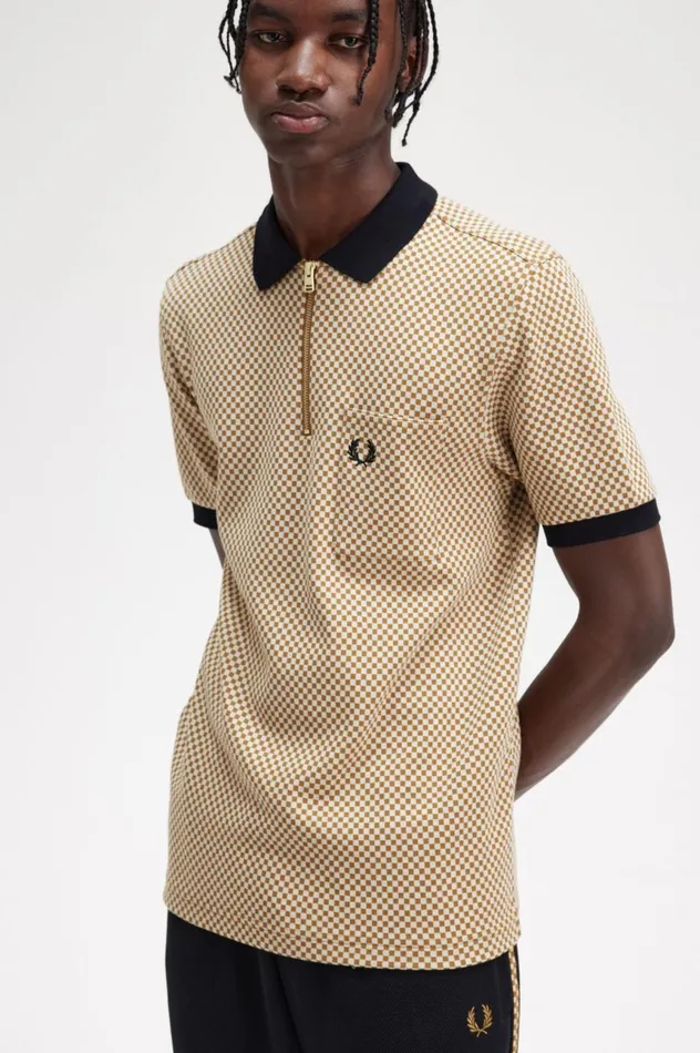 Men Micro Chequerboard Polo Shirt Field Green Fred Perry Polo Shirts