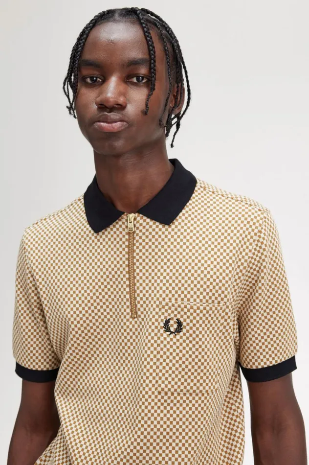 Men Micro Chequerboard Polo Shirt Field Green Fred Perry Polo Shirts