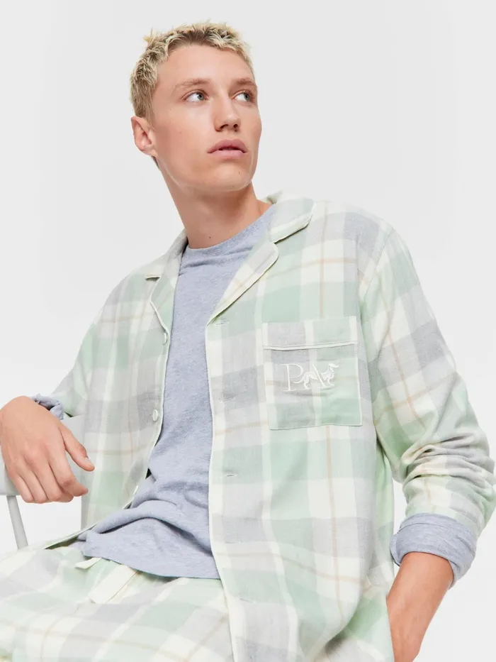Men Mint Check Bamboo Flannelette Long Sleeve Pj Set Multi Peter Alexander Sets