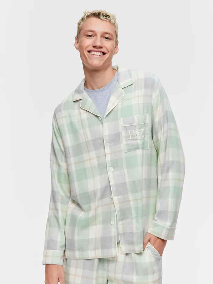 Men Mint Check Bamboo Flannelette Long Sleeve Pj Set Multi Peter Alexander Sets