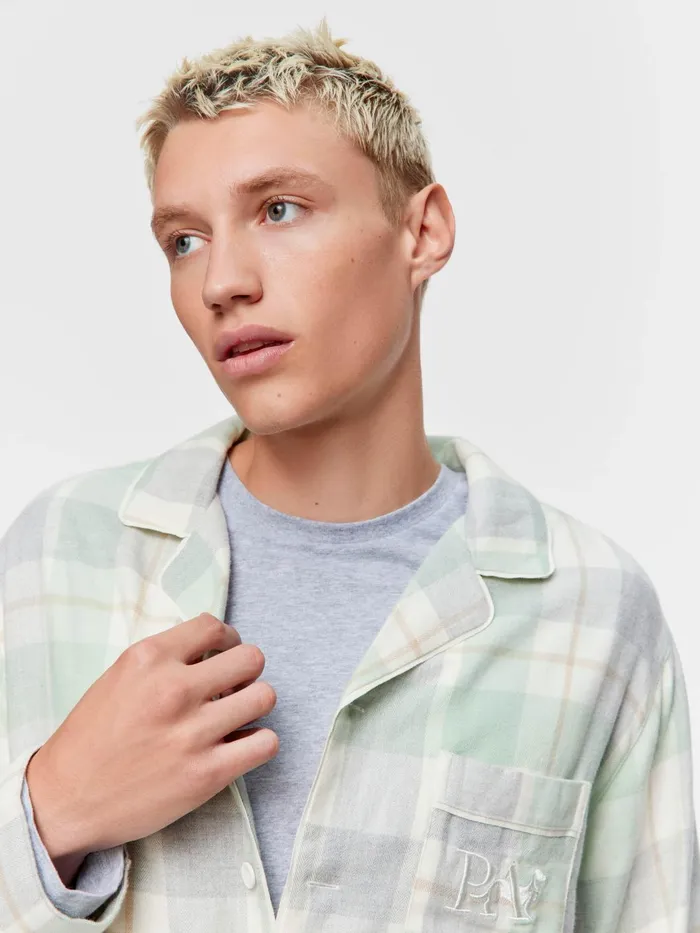 Men Mint Check Bamboo Flannelette Long Sleeve Pj Set Multi Peter Alexander Sets