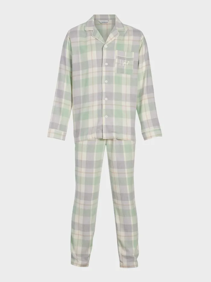 Men Mint Check Bamboo Flannelette Long Sleeve Pj Set Multi Peter Alexander Sets