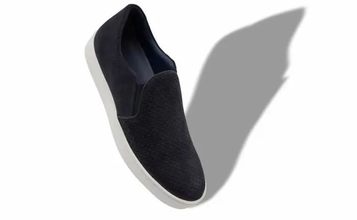Men Navy Blue Suede SlipOn Sneakers Manolo Blahnik Loafers