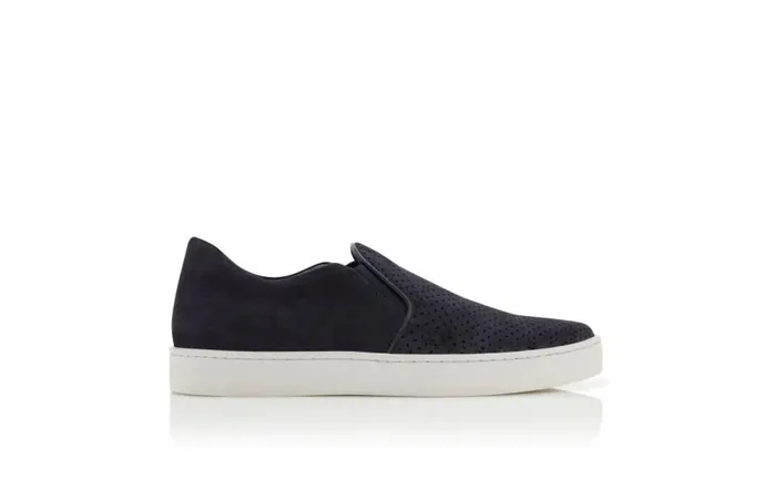 Men Navy Blue Suede SlipOn Sneakers Manolo Blahnik Loafers