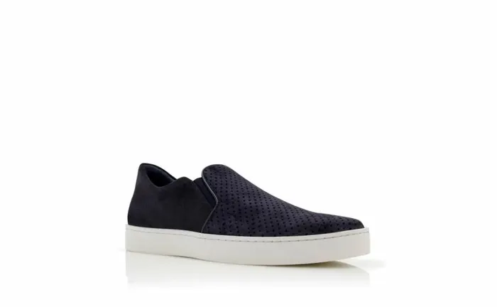 Men Navy Blue Suede SlipOn Sneakers Manolo Blahnik Loafers