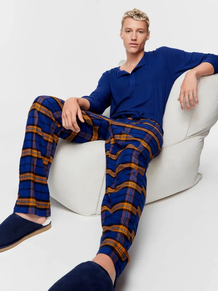 Men Navy Check Flannelette Pj Pant Navy Peter Alexander Pants