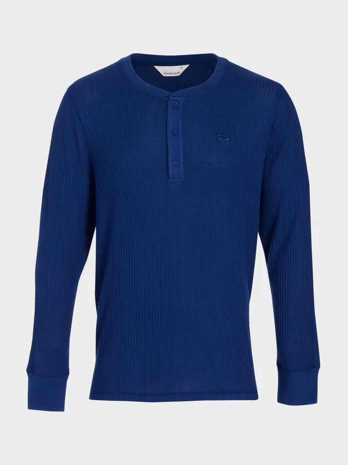 Men Navy Waffle Henley Navy Peter Alexander Tops