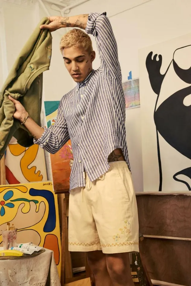 Men Nomad Short Cream Needle Point Floral Bonobos Seasonal Pants