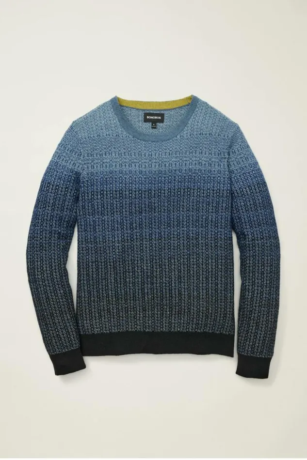 Men Ombre Crew Neck Sweater Navy Blue Ombre Bonobos Crew and VNeck Sweaters